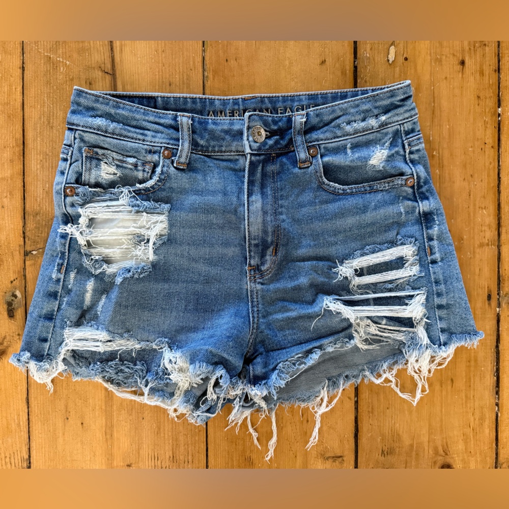 American Eagle Outfitters Blue Distressed Jean Shorts